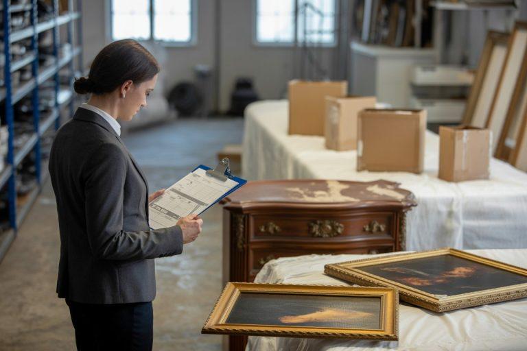 insurance loss adjuster inspecting smoke and water damaged household contents during restoration assessment