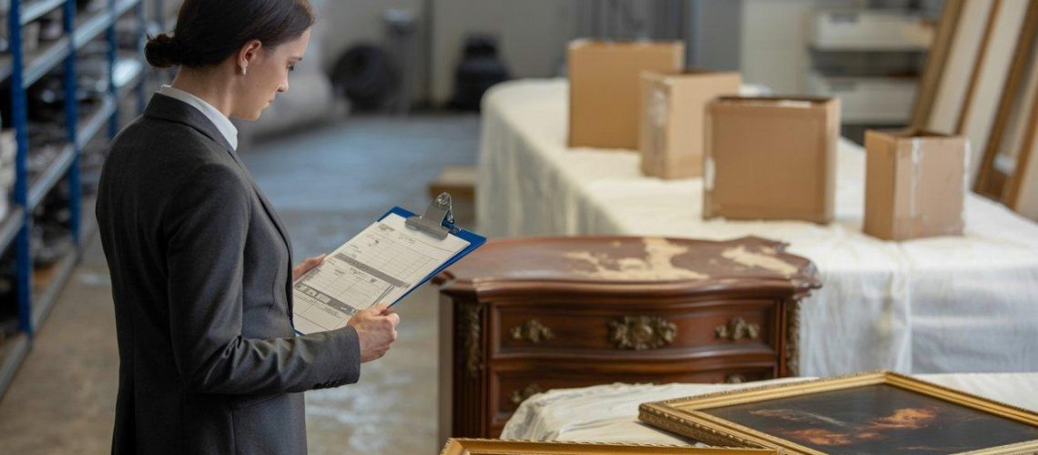 insurance loss adjuster inspecting smoke and water damaged household contents during restoration assessment